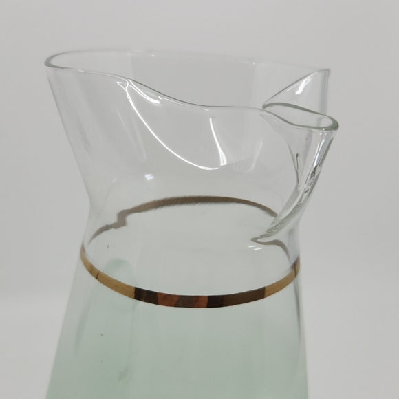 Vtg MCM West Virginia Blendo Glass Ice Lip Pitcher Frosted Green Gold Trim 9.5" - Picture 6 of 13